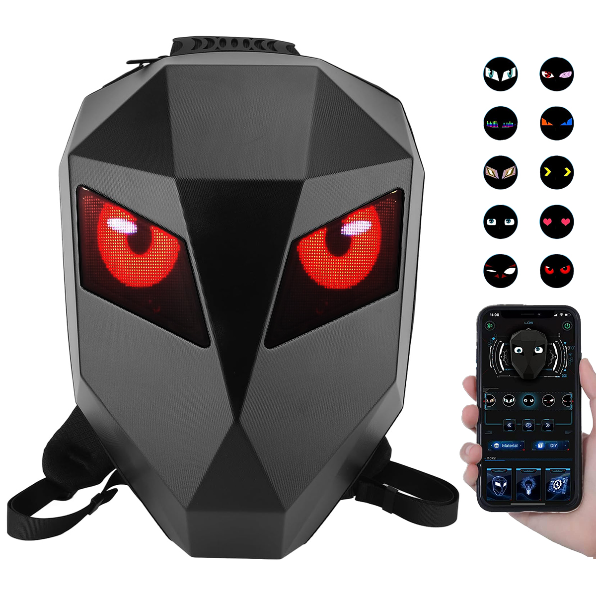 Bolsa Casco Moto WPFAEU Mochila Moto LED, Mochila Con Ojos LED