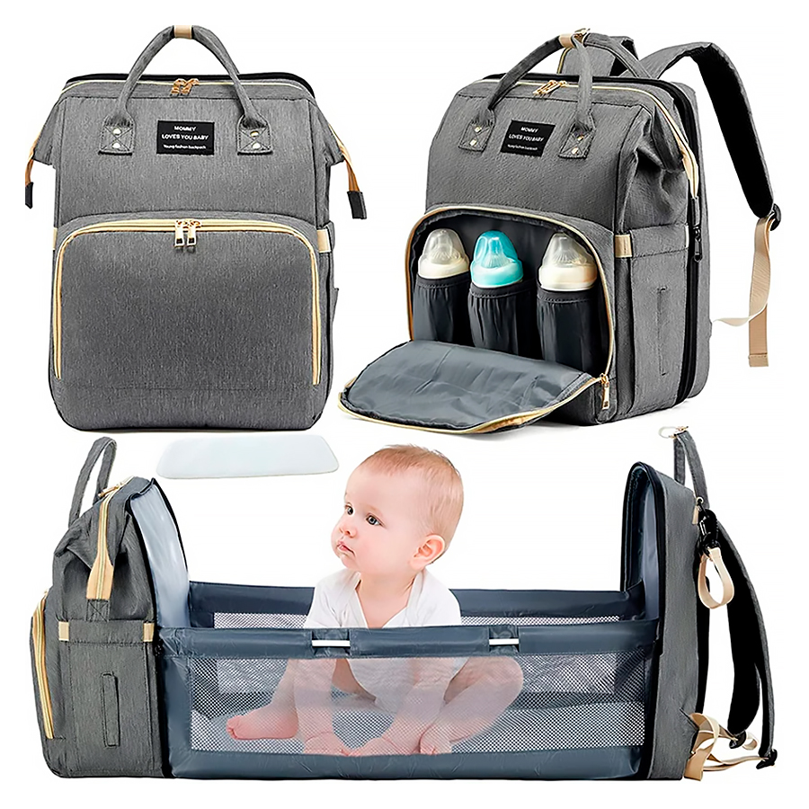 Mochila Maternal con Cuna, Cambiador y Multi Compartimientos - Gris ...