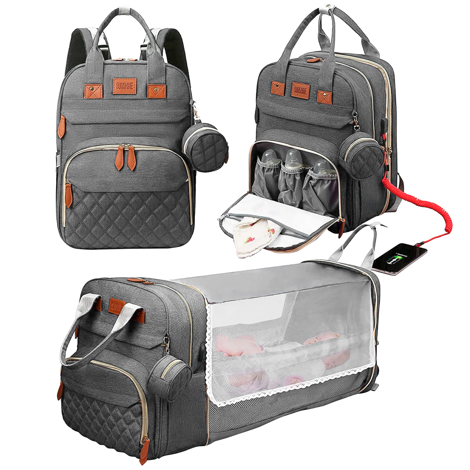 Mochila Maternal con Cuna, Cambiador y Múltiples Compartimientos