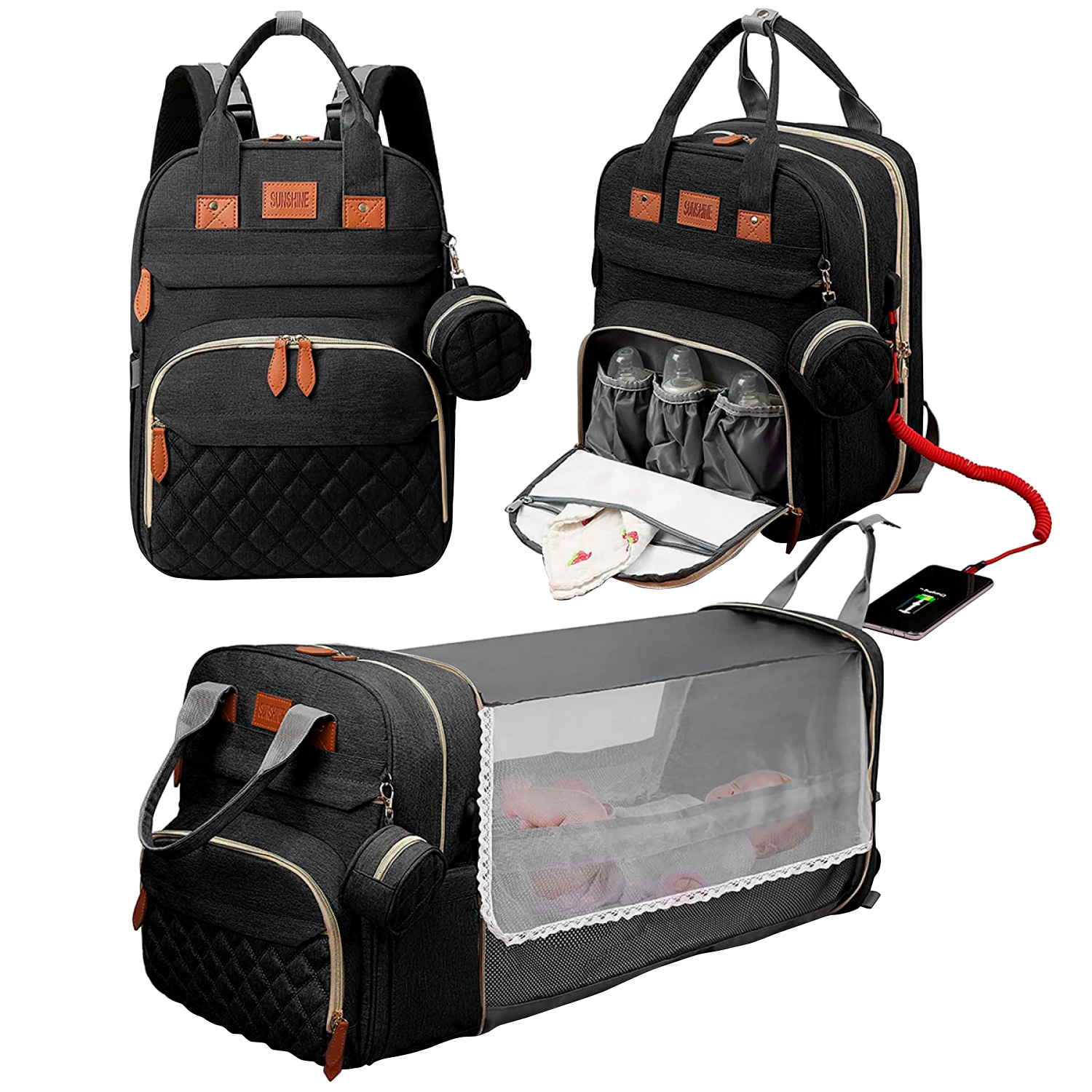 Mochila Maternal con Cuna, Cambiador y Múltiples Compartimientos