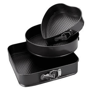 Set de 3 Asaderas Moldes Desmontables y Antiadherentes, Cuadrada 28cm, Redonda 26cm, Corazón 24cm