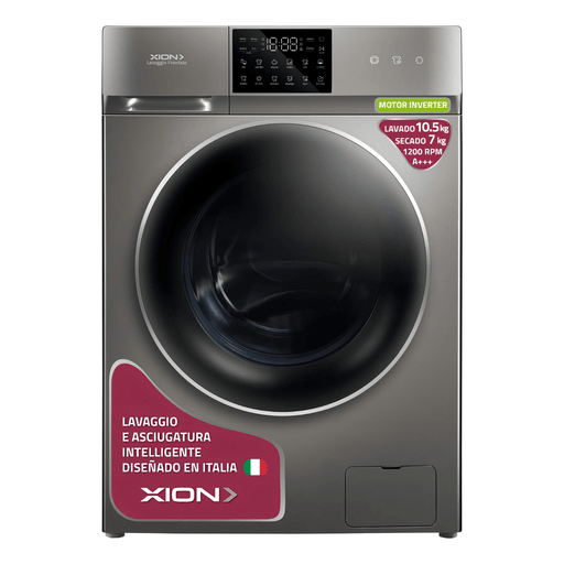 El lavasecarropas inverter XION con 1900W de potencia es la solución ideal para optimizar el espacio en tu hogar y disfrutar de la comodidad de lavar y secar tu ropa en un solo electrodoméstico. Con una capacidad de lavado de 10.5kg y de secado de 7kg, podrás realizar grandes cargas de una sola vez. Además, cuenta con 12 programas preestablecidos, velocidad de centrifugado de 1200rpm y temperatura ajustable para controlar en todo momento el ciclo de lavado.