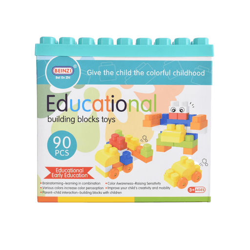 Este juego de bloques es el regalo perfecto para niños mayores de 3 años. Con 90 piezas de diferentes colores, formas y tamaños permite a los pequeños construir formas novedosas y estimular su creatividad. La caja con asa de transporte facilita llevar el juego a donde sea que vayas, brindando horas de diversión tanto en casa como en cualquier otro lugar.