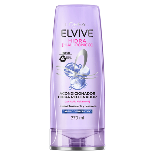 El Acondicionador Hidra Rellenador de Elvive con el poder del Ácido Hialurónico desenreda el pelo instantáneamente, controla el frizz y ayuda a sellar las cutículas para un cabello hidratado, suelto y brillante.