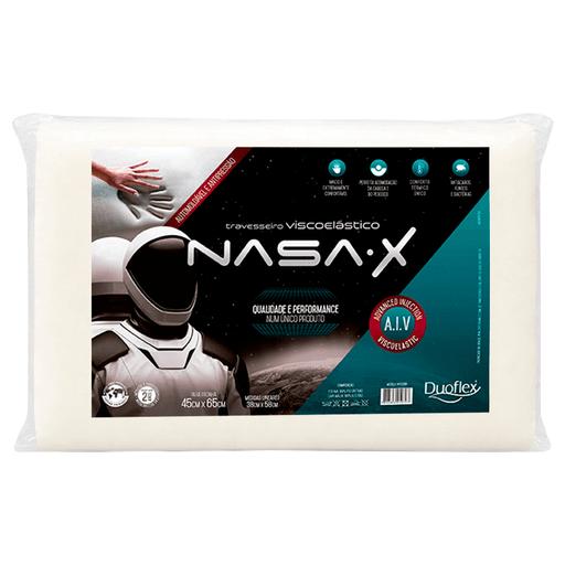 La almohada NASA X está confeccionada con espuma viscoelástica de alta densidad, termosensible y automoldeable, que se adapta perfectamente al contorno del cuerpo para aliviar la presión y mejorar la circulación. Su efecto memoria distribuye el peso de manera equilibrada y recupera su forma original incluso después de un uso prolongado. Ideal para mantener una postura natural de descanso, ayuda a prevenir dolores en cuello, espalda y hombros, además de ofrecer protección antiácaros, antihongos y antibacterias para un sueño más saludable y reparador.