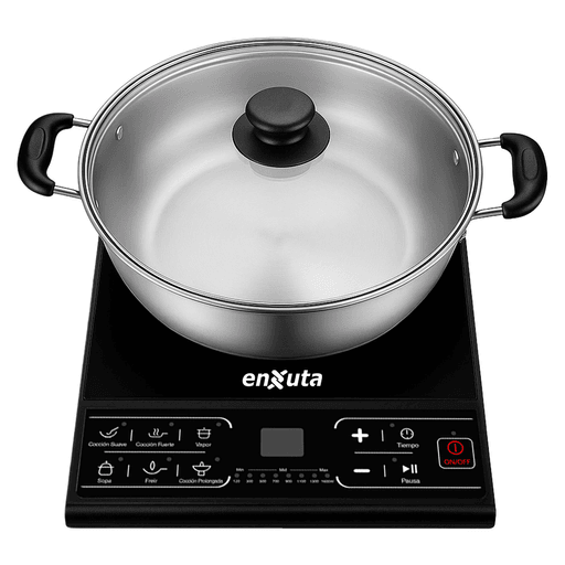 El anafe de inducción Enxuta combina eficiencia y tecnología para una experiencia de cocina moderna. Con una potencia de 1600W y 6 programas de cocción preestablecidos, permite preparar una gran variedad de platos con facilidad. Su panel touch frontal y display LED digital ofrecen un manejo cómodo e intuitivo, mientras que la regulación de potencia (de 120 a 1600W), el timer y el sensor de temperatura brindan un control preciso en cada preparación. Además, incorpora función de apagado de seguridad y viene con una olla de regalo, ideal para comenzar a cocinar desde el primer día.