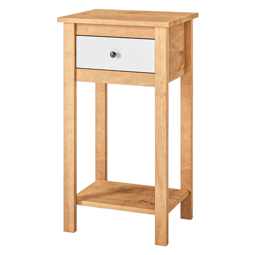 El aparador Mari combina un diseño elegante y funcional con una estructura de madera maciza de pino que aporta resistencia y durabilidad. Cuenta con un amplio cajón con correderas de madera para mantener tus objetos organizados y un acabado barnizado de excelente resistencia a los rayones que ayuda a conservar su aspecto por más tiempo. Su fondo de MDF, tiradores de plástico y diseño compacto lo convierten en una opción práctica, fácil de armar e ideal para dormitorios, livings o cualquier espacio del hogar.