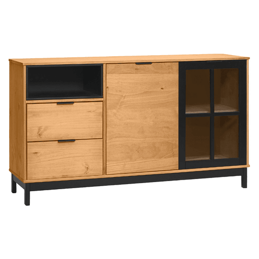 Este aparador combina funcionalidad y diseño contemporáneo en una pieza ideal para realzar cualquier ambiente del hogar. Fabricado en madera maciza con un acabado en cera mate, ofrece una estética cálida y elegante. Cuenta con dos puertas, dos cajones y un estante que te proporcionan un amplio espacio de almacenamiento. Sus manijas de metal y pies de madera aportan un contraste moderno y robusto. Con unas dimensiones de 141 x 40 x 80cm, este aparador es una opción sólida y decorativa para comedores, livings o espacios multifuncionales.