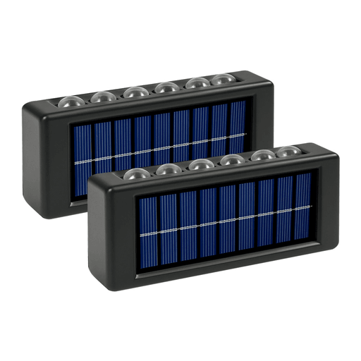 Con este set de 2 apliques solares LED podrás transformar tu jardín, patio o entrada en un ambiente más seguro y acogedor. Cada aplique cuenta con 12 luces LED de tono cálido (6 superiores y 6 inferiores) que brindan una iluminación suave y uniforme, perfecta para realzar senderos, muros o espacios al aire libre. Gracias a su alimentación por célula solar, no requiere instalación eléctrica ni cables y está equipado con fotocélula inteligente, se enciende automáticamente al anochecer y se apaga al amanecer. Fabricados con materiales resistentes al agua y a las condiciones climáticas, estos apliques están diseñados para perdurar en exteriores. Su diseño moderno y minimalista se adapta a todo tipo de estilos arquitectónicos y su instalación es sencilla e intuitiva, sin herramientas complicadas.