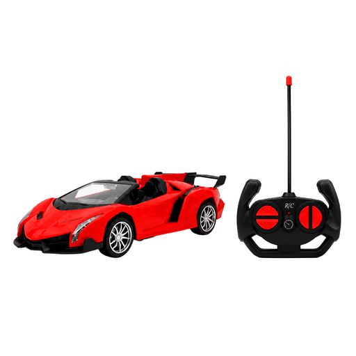 Disfrutá de la emoción de las carreras con este auto deportivo a control remoto de diseño hiperrealista. Fabricado en plástico resistente, incorpora luces LED delanteras que se encienden durante el movimiento para una experiencia de juego aún más divertida. Funciona con una batería recargable incluida, que se carga fácilmente mediante cable USB, mientras que su control remoto con forma de volante permite manejarlo hacia adelante, atrás, derecha e izquierda con gran facilidad. Recomendado para niños mayores de 3 años, es el regalo ideal para quienes disfrutan de la velocidad y la diversión.