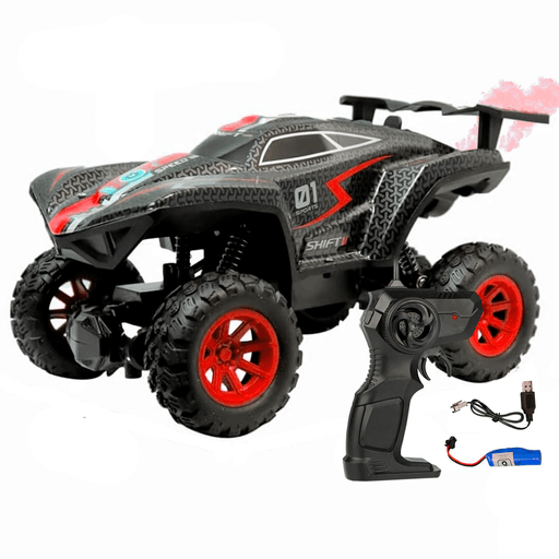 Este auto a control remoto es un divertido juguete fabricado en plástico con una estructura resistente que garantiza su durabilidad. Está equipado con una batería recargable y su control remoto es a pilas para manejarlo con facilidad. Se recomienda cargarlo durante 2 o 3 horas antes de usarlo, asegurando así una experiencia de juego óptima y más duradera. Gracias a que posee luces LED, efecto de vapor y sonidos realistas, este auto brinda horas de diversión a los pequeños.