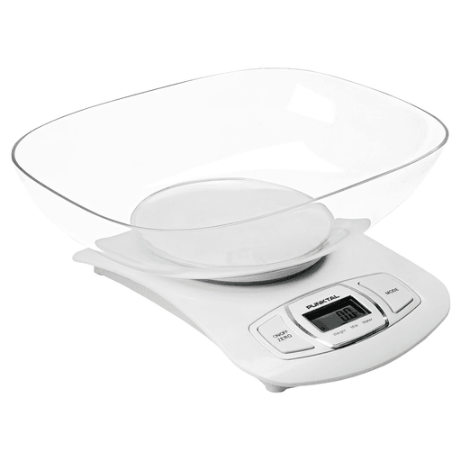 Con esta balanza de cocina Punktal vas a poder pesar los ingredientes de tus preparaciones de forma fácil y exacta. Cuenta con un rango de peso de 1g a 5Kg, función pesaje de líquidos, indicador de batería baja, apagado automático y pantalla digital. Además, incluye Bowl.