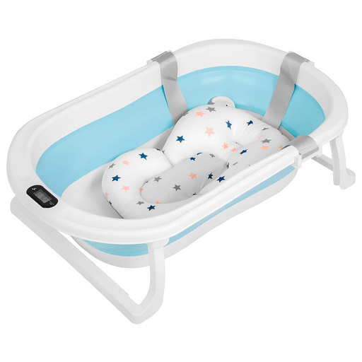 Esta bañerita plegable simplificará el proceso de baño de tu bebé y lo hará más seguro. Cuenta con un termómetro para vigilar la temperatura del agua y evitar quemaduras o que esté muy fría, además cuenta con sistema antideslizante para mayor seguridad. Su plegado es muy fácil y rápido ya que consta de solo 3 pasos: invertirla, presionar en el medio y cerrar las patitas de los costados. Incluye también un colchón baby splash anatómico de algodón para asegurar la comodidad de tu bebé a la hora de bañarse.