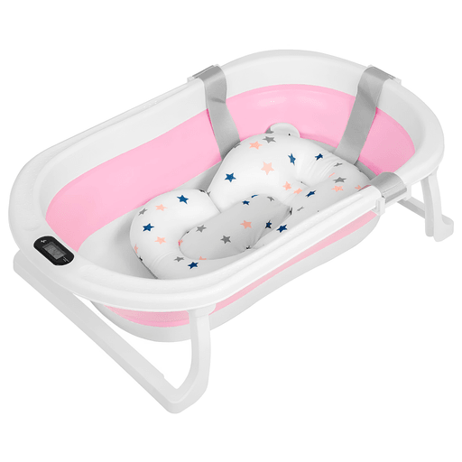 Esta bañerita plegable simplificará el proceso de baño de tu bebé y lo hará más seguro. Cuenta con un termómetro para vigilar la temperatura del agua y evitar quemaduras o que esté muy fría, además cuenta con sistema antideslizante para mayor seguridad. Su plegado es muy fácil y rápido ya que consta de solo 3 pasos: invertirla, presionar en el medio y cerrar las patitas de los costados. Incluye también un colchón baby splash anatómico de algodón para asegurar la comodidad de tu bebé a la hora de bañarse.