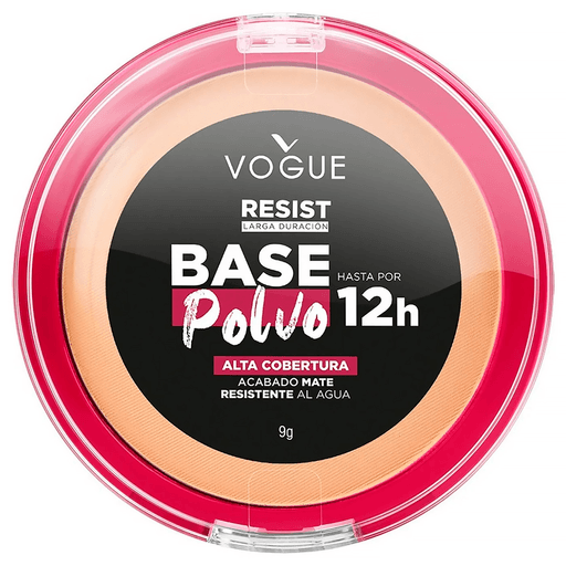 Conocé la nueva base en polvo Resist de Vogue, el poder del 2 en 1 con la alta cobertura de una base + la facilidad de aplicación de un polvo que dura hasta 12 horas, resistiendo el sudor y la humedad. Su fórmula hipoalergénica se adapta a todo tipo de piel. ¡Disfrutá de una sensación aterciopelada y un acabado mate sin trasferencia todo el día con la nueva Base en Polvo Resist de Vogue!