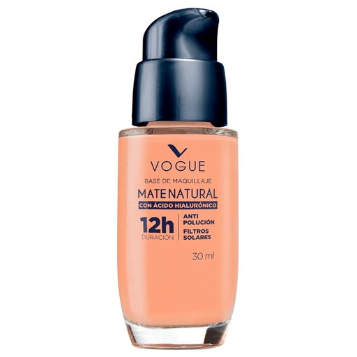 Descubrí la base líquida Mate Natural de Vogue, la cual tiene una textura ligera con hasta 12 horas de duración y  ácido hialurónico para un acabado mate natural y cubrimiento perfecto de larga duración. Probala y decile sí al ácido hialurónico con Mate Natural, cuidado para tu rostro con el beneficio antipolución y filtros solares.