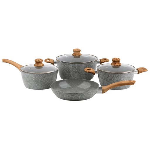 Esta Batería de cocina de 7 piezas es el complemento perfecto para tu cocina. Con este set de 7 piezas, podrás experimentar la comodidad de cocinar con utensilios de calidad profesional en tu hogar. El revestimiento antiadherente de mármol garantiza que los alimentos no se peguen, lo que facilita la limpieza después de su uso. Este revestimiento de mármol es resistente a altas temperaturas, por lo que podés cocinar a una temperatura máxima de 150° sin preocuparte por dañar tus utensilios. Además, el mango y las manijas soft touch están diseñados con doble refuerzo para garantizar una mayor duración. 
