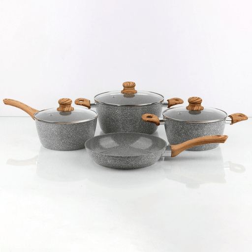 Esta Batería de cocina de 7 piezas es el complemento perfecto para tu cocina. Con este set de 7 piezas, podrás experimentar la comodidad de cocinar con utensilios de calidad profesional en tu hogar. El revestimiento antiadherente de mármol garantiza que los alimentos no se peguen, lo que facilita la limpieza después de su uso. Este revestimiento de mármol es resistente a altas temperaturas, por lo que podés cocinar a una temperatura máxima de 150° sin preocuparte por dañar tus utensilios. Además, el mango y las manijas softtouch están diseñados con doble refuerzo para garantizar una mayor duración. 
