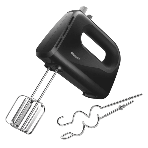 La batidora de mano Philips combina practicidad y rendimiento con un diseño ligero y ergonómico que la hace cómoda de usar. Con una potencia de 300W y 5 velocidades más función Turbo, permite adaptar la mezcla a cada tipo de preparación. Sus varillas cónicas baten hasta un 20% más rápido, introduciendo aire para lograr masas más suaves y esponjosas. El botón de expulsión permite liberar los accesorios con un solo toque, mientras que el mango antideslizante garantiza un agarre seguro durante el uso. Incluye varillas para batir y ganchos de amasar, ambos aptos para lavavajillas. Ideal para quienes buscan eficiencia, facilidad de limpieza y comodidad en la cocina.