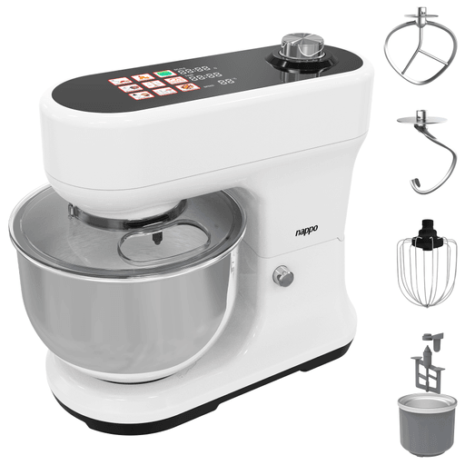 La batidora planetaria NAPPO combina potencia, tecnología y versatilidad para facilitar todo tipo de preparaciones en la cocina. Su motor de 1200W y sus 8 velocidades ajustables permiten trabajar desde mezclas livianas hasta masas más densas con gran eficiencia. Incorpora 9 programas Auto-IQ preestablecidos con ajuste automático, junto a funciones específicas como amasado, batido, fermentación, preparación de helados y control manual. Además, su pantalla LED digital muestra tiempo, velocidad, peso y cuenta regresiva, brindando un manejo preciso e intuitivo en cada receta.