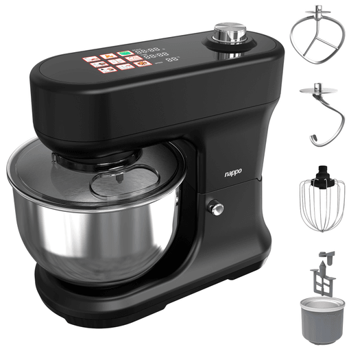 La batidora planetaria NAPPO combina potencia, tecnología y versatilidad para facilitar todo tipo de preparaciones en la cocina. Su motor de 1200W y sus 8 velocidades ajustables permiten trabajar desde mezclas livianas hasta masas más densas con gran eficiencia. Incorpora 9 programas Auto-IQ preestablecidos con ajuste automático, junto a funciones específicas como amasado, batido, fermentación, preparación de helados y control manual. Además, su pantalla LED digital muestra tiempo, velocidad, peso y cuenta regresiva, brindando un manejo preciso e intuitivo en cada receta.