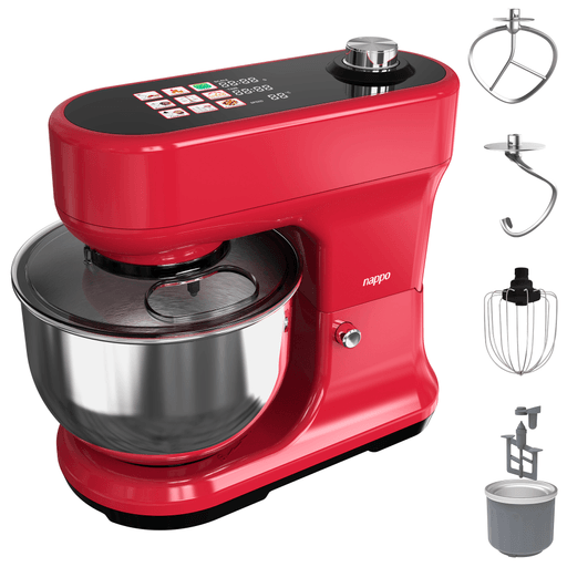 La batidora planetaria NAPPO combina potencia, tecnología y versatilidad para facilitar todo tipo de preparaciones en la cocina. Su motor de 1200W y sus 8 velocidades ajustables permiten trabajar desde mezclas livianas hasta masas más densas con gran eficiencia. Incorpora 9 programas Auto-IQ preestablecidos con ajuste automático, junto a funciones específicas como amasado, batido, fermentación, preparación de helados y control manual. Además, su pantalla LED digital muestra tiempo, velocidad, peso y cuenta regresiva, brindando un manejo preciso e intuitivo en cada receta.