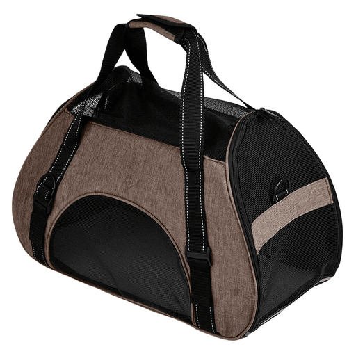 Este bolso transportador para mascotas combina seguridad, comodidad y estilo en un diseño compacto y funcional. Fabricado en poliéster resistente, cuenta con malla transpirable para una ventilación óptima, amplia apertura lateral con cierres, base removible y costuras reflectantes para mayor visibilidad. Su estructura liviana lo hace ideal para viajes, mientras que el asa superior y la correa de hombro desmontable ofrecen diferentes formas de transporte. Perfecto para llevar a tu mascota de forma segura y confortable en aeropuertos, centros comerciales, paseos y más.