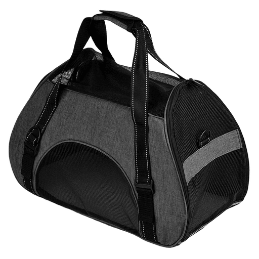 Este bolso transportador para mascotas combina seguridad, comodidad y estilo en un diseño compacto y funcional. Fabricado en poliéster resistente, cuenta con malla transpirable para una ventilación óptima, amplia apertura lateral con cierres, base removible y costuras reflectantes para mayor visibilidad. Su estructura liviana lo hace ideal para viajes, mientras que el asa superior y la correa de hombro desmontable ofrecen diferentes formas de transporte. Perfecto para llevar a tu mascota de forma segura y confortable en aeropuertos, centros comerciales, paseos y más.