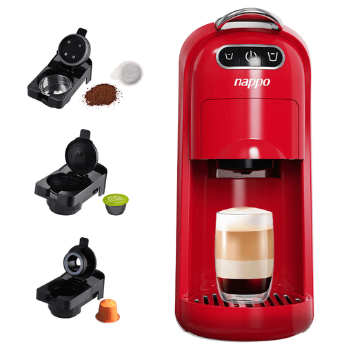 La cafetera Multicápsula 3 en 1 de Nappo es la opción ideal para los amantes del café que buscan versatilidad y estilo. Su sistema multi-cápsulas permite usar cápsulas Nespresso, Dolce Gusto o café molido, ofreciendo la máxima flexibilidad para preparar el café perfecto en cada ocasión. Con un diseño minimalista y moderno, se adapta a cualquier espacio, y cuenta con un tanque de agua transparente y extraíble de 0.7L para fácil recarga. Sus tres botones simplifican el uso: encendido, taza pequeña de 40ml y taza grande de 110ml. Además, la bandeja de goteo extraíble facilita la limpieza, mientras que los pies antideslizantes aseguran estabilidad durante su uso. Con una potencia de 1400W y una presión de 20Bar, esta cafetera compacta y elegante promete una experiencia de café excepcional.