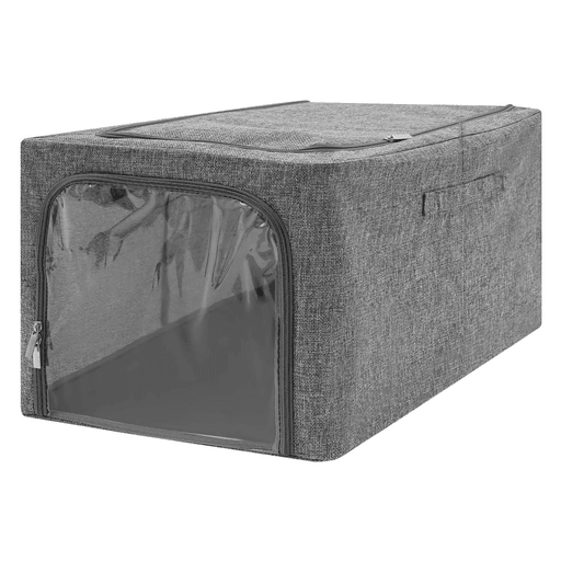 Esta caja organizadora con cierre es la solución perfecta para mantener tu hogar ordenado. Fabricada con tela de alta calidad, su diseño incluye un cierre superior y un visor con cierre en la parte frontal que te permite ver fácilmente su contenido y organizar todo de manera eficiente. La estructura reforzada con un marco interno de acero le proporciona estabilidad y evita que se deforme con facilidad. Además, cuenta con asas laterales para facilitar su transporte, es plegable y apilable, permitiéndote almacenarla de manera práctica sin ocupar mucho espacio.