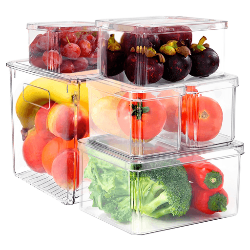 Este set de cajas organizadoras de 6 piezas libres de BPA son la solución perfecta para mantener tu refrigerador o dispensa organizada y tus alimentos frescos por más tiempo. Están fabricadas en plástico de alta calidad con bordes lisos que facilitan su limpieza. Además poseen gran espacio de almacenamiento, siendo ideales para guardar frutas, carne, leche, ensaladas, botellas de bebidas, alimentos enlatados, alimentos envasados, condimentos y mucho más.
