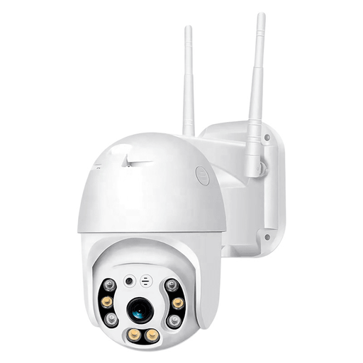 Protegé tu hogar con esta cámara de seguridad de 3MP que ofrece imágenes nítidas y reales, tanto de día como de noche gracias a su visión nocturna. Su amplio campo visual con 355º de rotación y movimiento PTZ asegura una mayor cobertura. Además, cuenta audio bidireccional, detección de movimiento y resistencia al agua IP66 que garantiza un óptimo funcionamiento en cualquier condición climática.