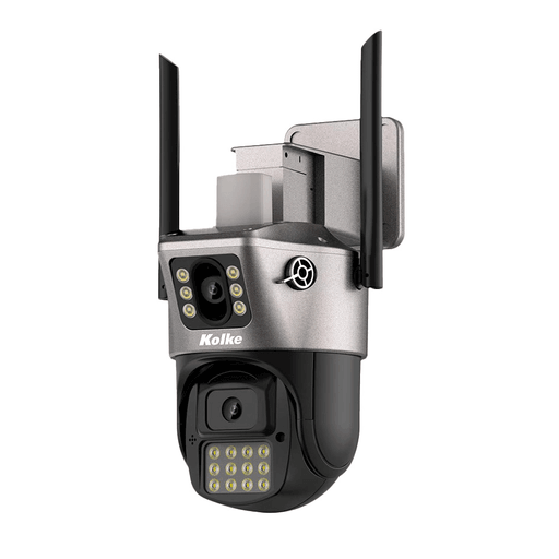 La cámara de seguridad Kolke de doble lente simultáneo es la solución perfecta para proteger tu hogar o negocio. Con una cámara dinámica de 3.0MP y una cámara estática de 3.0MP, podrás obtener una conexión coordinada para una vigilancia completa. Posee doble iluminación con 18 luces IR blancas y  visión nocturna, garantizando una vigilancia efectiva en todo momento. Cuenta con alarma AI para alertarte ante cualquier movimiento, también soporta monitoreo remoto desde cualquier dispositivo y tiene WiFi 2.4G. Gracias a su parlante y micrófono integrados te permiten comunicarte de forma bidireccional brindándote una completa seguridad para tu hogar.