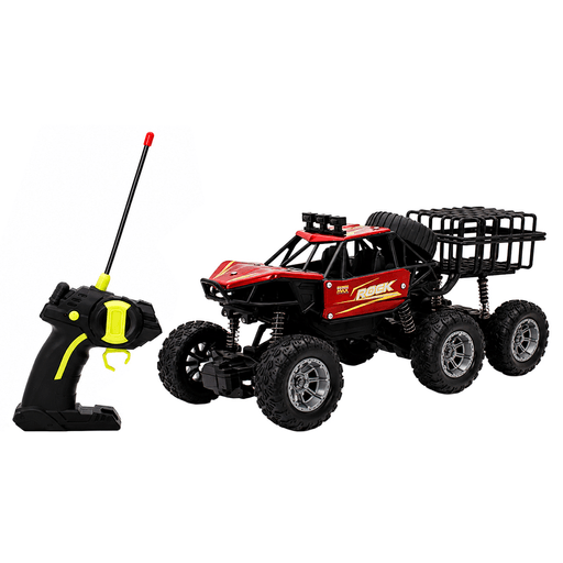 Conquistá todo tipo de terrenos y disfrutá de la aventura con este potente camión todoterreno 6x6 a control remoto, diseñado para brindar una experiencia de conducción dinámica y divertida. Su robusto diseño, fabricado en plástico resistente y equipado con 6 ruedas de gran agarre y suspensión independiente, brindan mayor estabilidad sobre tierra, arena, piedras y superficies irregulares. Incorpora luces delanteras LED que aportan mayor realismo durante el juego y una canasta trasera de carga, ideal para complementar su auténtico estilo todoterreno.