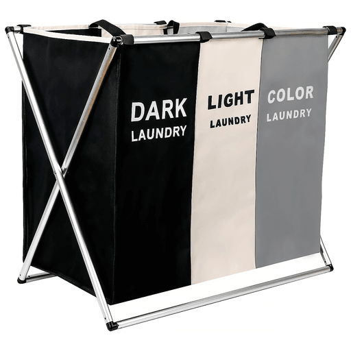 Este canasto triple es el mejor aliado para mantener tu hogar perfectamente organizado. Está hecho con tela Oxford 600D ecológico impermeable para proteger tus prendas de polillas, humedad y moho. Cuenta con un soporte de aluminio plegable en forma de X anticorrosión. Incluye tres compartimientos para que puedas clasificar fácilmente tus prendas o artículos, ya sea por colores oscuros, claros o intermedios. Su versatilidad te permite ubicarlo en cualquier rincón de tu hogar, desde el dormitorio hasta el baño, gracias a su diseño multifuncional y desmontable. Podrás mantener tu espacio limpio y ordenado de forma simple y sencilla.