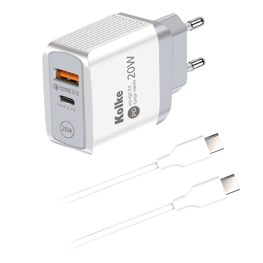 Este cargador de pared USB de Kolke tiene un diseño compacto, ocupa poco espacio y proporciona una solución de carga instantánea para tus dispositivos. Está equipado con tecnología PD 3.0 avanzada y el soporte de carga Tipo C puede proporcionar una carga de alta velocidad de hasta 20W por lo que es adecuado para cargar la mayoría de los teléfonos móviles del mercado. 
