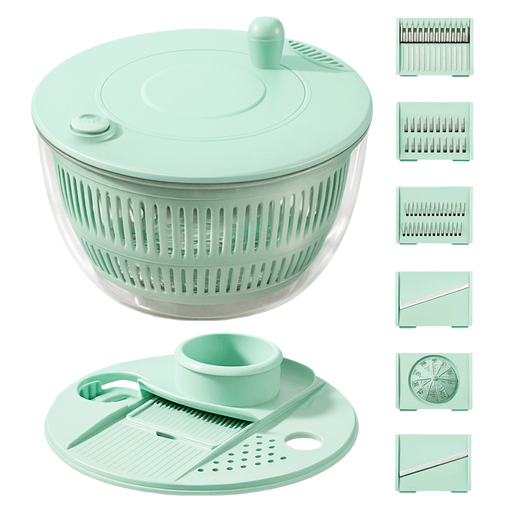 Este rallador centrifugador multifunción de 11 piezas es la solución ideal para agilizar la preparación de alimentos en la cocina, combinando practicidad, versatilidad y eficiencia en un solo producto. Su sistema de centrifugado con botón de detención rápida permite lavar y escurrir verduras en segundos, eliminando el exceso de agua para mantenerlas frescas y crujientes, mientras que el bowl transparente facilita el control del proceso. Gracias a su gran capacidad de 5.3L y diseño funcional, es perfecto para preparar desde ensaladas hasta distintos ingredientes de forma rápida. Además, incorpora múltiples cuchillas intercambiables de acero inoxidable que permiten rebanar, rallar y triturar, adaptándose a diversas necesidades culinarias. Su mango giratorio de uso sencillo, junto con el orificio de drenaje en la tapa, brinda mayor comodidad y practicidad, mientras que su estructura en materiales resistentes y fáciles de limpiar lo convierten en un aliado duradero para el uso diario. Ideal para quienes buscan optimizar tiempo en la cocina y disfrutar de preparaciones más saludables con menos esfuerzo.