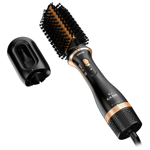 El Cepillo Secador Modelador GAMA ofrece un diseño ergonómico que brinda comodidad en cada uso, con extraordinarias cerdas dobles que cuidan y moldean el cabello de manera eficaz. Incorpora un selector de temperatura con 4 niveles de aire y calor, adaptándose a diferentes necesidades de peinado. Su recubrimiento con aceite de Argán, junto con la Tecnología 3D Therapy y la Ceramic ION Technology, proporcionan brillo, suavidad y control del frizz. Además, cuenta con cable rotativo de 360° de 2 metros para mayor libertad de movimiento, aro para colgar, potencia de 1200W y prácticos cabezales intercambiables que permiten lograr distintos estilos con facilidad.