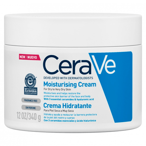 CeraVe crema hidratante es una fórmula rica que provee una hidratación de larga duración. Con la tecnología MVE y un acabado agradable y aterciopelado que ayuda a restaurar la barrera protectora de la piel. 