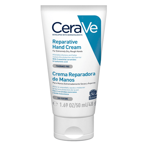 CeraVe Crema Reparadora de Manos es una fórmula no grasosa que humecta profundamente las manos secas y agrietadas y ayuda a restaurar la barrera protectora de la piel. Se absorbe rápidamente y su fórmula con 3 ceramidas esenciales y ácido hialurónico, alivia la sequedad dejando las manos suaves y saludables. Libre de fragancias, recomendado para pieles sensibles.