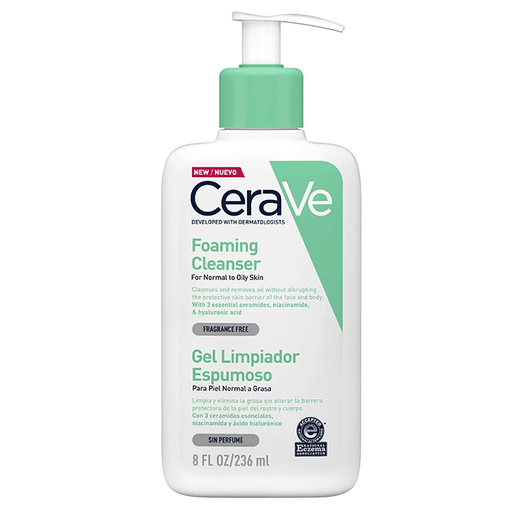 Este Gel Limpiador Espumoso de CeraVe para rostro y cuerpo limpia profundamente y refresca la piel, con 3 ceramidas esenciales y ácido hialurónico, elimina de forma eficiente el exceso de grasa, la suciedad y el maquillaje, ayudando a restaurar la barrera natural de la piel.  Su fórmula sin perfume es adecuada para pieles sensibles.