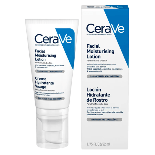 Loción Hidratante Facial PM CeraVe, hidrata y ayuda a restaurar la barrera protectora de la piel. Con 3 ceramidas esenciales, niacinamida y ácido hialurónico su fórmula ultraligera brinda hidratación garantizada por toda la noche. Para piel normal a seca.