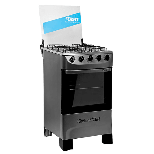 Cocina TEM Kitchen Chef a Super Gas con 4 hornallas. Posee quemadores de acero esmaltado para una fácil limpieza, mesada con sistema de contención de líquido y botones extraíbles.