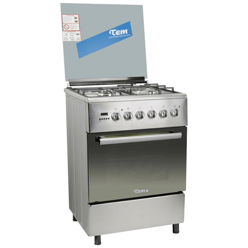 Cocina TEM Vale combinada con 3 hornallas a Gas, una con doble llama tipo Wok, un disco eléctrico y horno eléctrico Turbo multifunción de gran capacidad. Cuenta con tapa de cristal, doble vidrio en la puerta, timer digital e incluye 2 parrillas y una bandeja de horno. Además su acabado en acero espejado lo hace elegante y combinable en cualquier cocina.