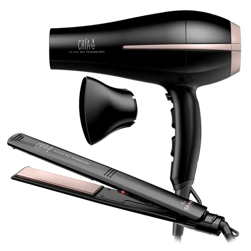 El combo GAMA Chía combina un secador de 2300W y una planchita profesional de hasta 230°C, ofreciendo una solución completa para secar, alisar y estilizar el cabello. El secador cuenta con 2 velocidades, 3 niveles de temperatura y función Cool Shot, además de rejilla recubierta con aceite de chía. La planchita incorpora placas de 120 x 25mm recubiertas con aceite de chía, diseñadas para brindar un ultra deslizamiento y un acabado uniforme. Alcanza una temperatura de 230°C y posee cable giratorio para facilitar el movimiento durante el peinado. Un combo práctico y versátil, ideal para lograr un cabello liso, brillante y con acabado profesional desde casa.