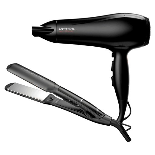 El Combo GAMA combina la innovadora Plancha X-Wide Dig 4D PTC Dual Plates y el potente Secador Mistral Ion Plus para ofrecer un alisado perfecto y un secado profesional desde casa. La plancha cuenta con placas de cerámica con Oil Infusion que protegen la humedad natural del cabello, eliminan el frizz y aportan un brillo excepcional gracias al calor infrarrojo y los iones negativos. Por su parte, el secador, con motor DC de 2300W, ofrece un secado potente y silencioso, e incorpora tecnologías Ceramic y Nano Silver que cuidan la fibra capilar mientras eliminan el frizz y brindan un acabado brillante, duradero y libre de estática. Ideal para quienes buscan resultados profesionales con tecnología de última generación.
