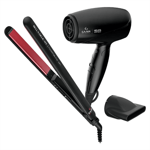 Este combo GAMA reúne dos aliados esenciales para lograr un cuidado completo y resultados profesionales desde casa. La plancha Bella Delicate permite un alisado preciso y duradero gracias a sus placas con recubrimiento de turmalina y sistema de suspensión, que ayudan a reducir el frizz y realzar el brillo natural mientras protegen el cabello. Por su parte, el secador Eolic Helios combina un diseño compacto y liviano con tecnología iónica que acelera el secado, dejando el cabello más suave y brillante. Además, incorpora tecnología Nano Silver para un uso más higiénico y seguro. Juntos, forman un combo práctico y versátil, ideal para lograr peinados impecables todos los días.