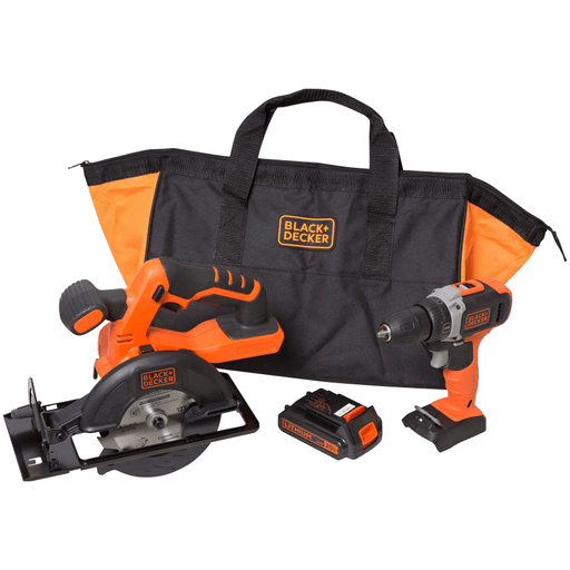 Realizá cualquier proyecto en tu hogar sin esfuerzo con este combo inalámbrico Black+Decker. Consta de un taladro atornillador que ofrece 310 in-lbs. de torque y una caja de cambios de dos velocidades para una mayor versatilidad y una sierra circular con un motor de par elevado que utiliza una hoja de 5-1/2”. Ambas herramientas funcionan con una batería de iones de litio, que siempre está lista para usar y mantiene la carga por tiempo prolongado. Además, cuenta con un bolso para que puedas guardar tus herramientas de forma fácil y segura.