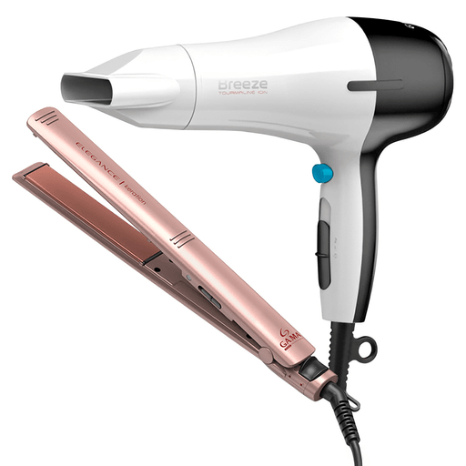 Este combo de secador y planchita es ideal para lograr un alisado rápido y un secado profesional desde casa. La plancha Elegance ST tiene diseño ultra plano y placas con keratina para proteger tu cabello mientras lo alisás. El secador Breeze, con tecnología de turmalina, reduce el frizz y cuida tu pelo con un secado potente y parejo. Ideal para usar en cabello seco o húmedo. Práctico, completo y pensado para resultados brillantes todos los días.
