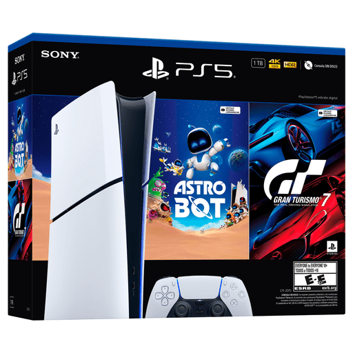 La PlayStation 5 Slim con un diseño delgado es perfecta para cualquier espacio de entretenimiento. Con un almacenamiento de 1TB, te asegura espacio suficiente para guardar todos tus juegos favoritos. Cuenta con una calidad de imagen asombrosa gracias a su potente procesador y tarjeta gráfica, que hace que los juegos se vean más realistas y detallados. Además, su sonido envolvente 3D te permite sumergirte por completo en el mundo de tus juegos, brindándote una experiencia más emocionante. Incluye juegos Astro Bot y Gran Turismo 7.